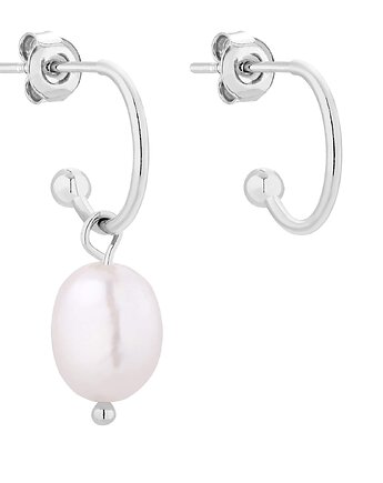 Srebrne asymetryczne kolczyki z naturalną perłą, SOTHO