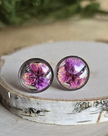 Wieczne kwiaty wkręty z kwiatami kolczyki srebrne fioletowe, zkwiatem