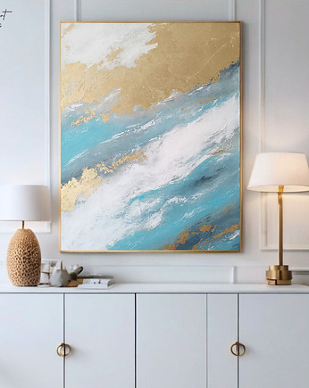 ŚWIETLISTY PRZEPŁYW  Ręcznie malowany obraz ze złotem 70x100 cm, Anna Jatczak Art