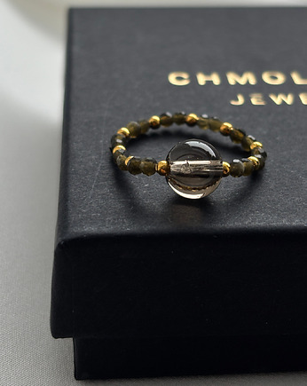 Pierścionek elastyczny Obsydian i Kwarc Dymny, Chmolowska Jewellery