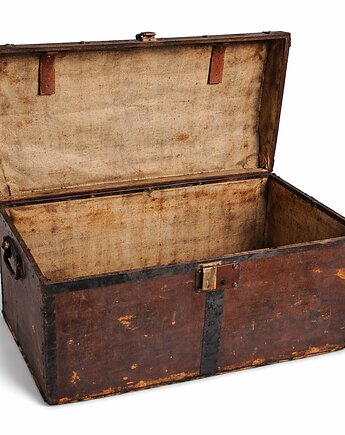 Antyczny kufer podróżny XIX/XX w., drewniany, oryginalny stan, Relikt design