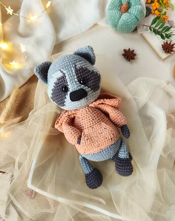 Szop w bluzie z kapturem, Prezent na Mikołaja, Przytulanka dla dziecka, EcoToysByNastya