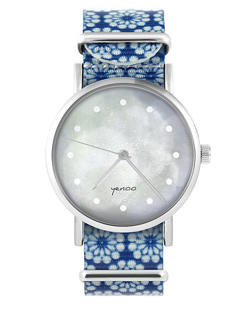 Zegarek - Szary - niebieski, kwiaty, yenoo