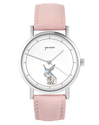Zegarek yenoo - Zając - skóra, pudrowy róż, yenoo