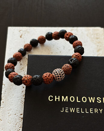 Bransoletka męska Lawa czarna i pomarańćzowa, Chmolowska Jewellery