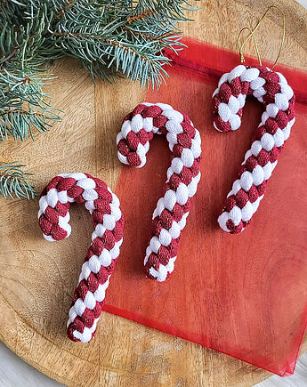 Bordowe Zawieszki Na Choinkę - laski cukrowe plecione, zestaw 3szt., ACTP