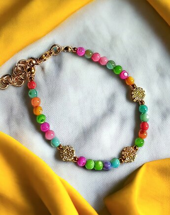 Bransoletka : summer collection : kolorowa muszla i kwiatuszki, kaktusia