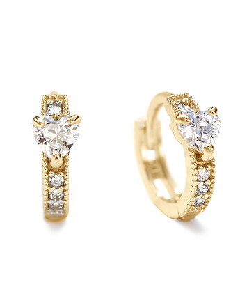 Kolczyki małe koła 9,5mm "Crystal Heart" z cyrkoniami - srebro 925 pozłacane, Coccola JEWELLERY