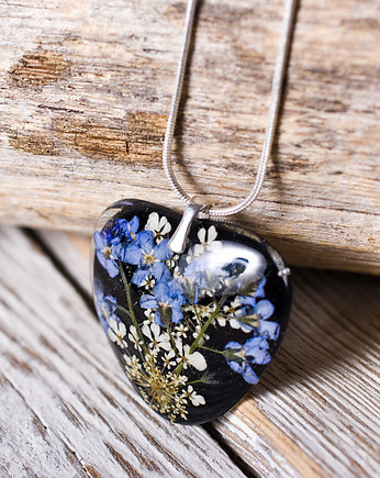 Naszyjnik z niezapominajkami w żywicy - serce, So Jewelry