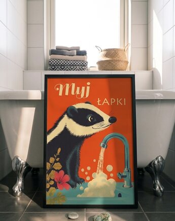 Plakat 30x40  łazienka myj łapki, polkastudio