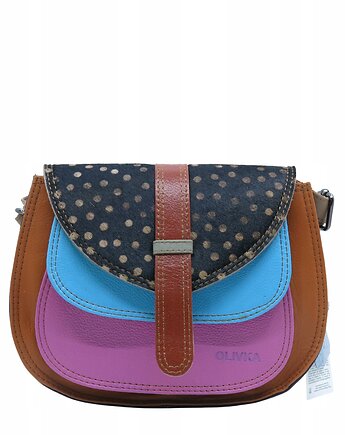 Torebka ze skrawków skóry naturalnej na ramię pojemna kolorowa OLIVKA, Olivka Warsaw
