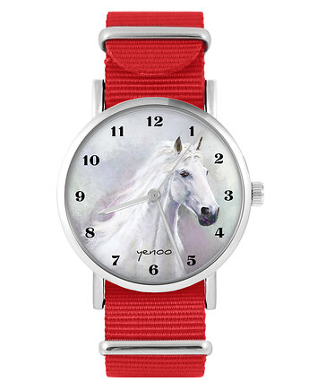 Zegarek - Biały koń - czerwony, nylonowy, yenoo