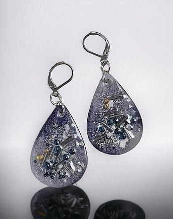 UNIKATOWE kolczyki z żywicy : kolekcja PICASSO szarofioletowe, kaktusia