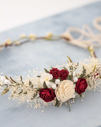 Wianek suszone kwiaty ecru bordo, Lola White