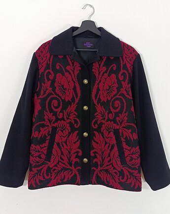 Kurtka wełniana M z ludowej, wełnianej tkaniny z PRL-u, kapotka