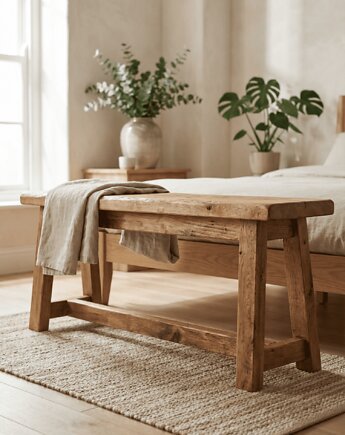 Ławka drewniana rustykalna z litego drewna styl farmhouse do przedpokoju i domu, PiorunowoSzafa