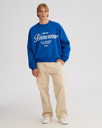Bluza bez kaptura LOOSE FIT kobalt BIENVENUE męska, HARP TEAM