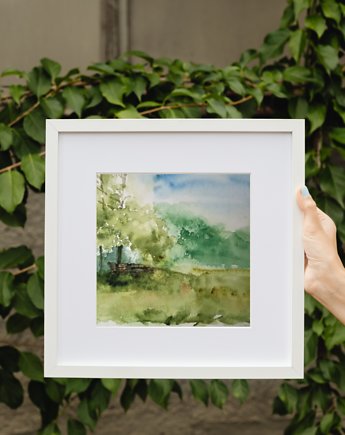 WYPRZEDAŻ OBRAZÓW! Akwarela Polska wieś oryginalny obraz 300g A5 21x15 cm, Kwitnace