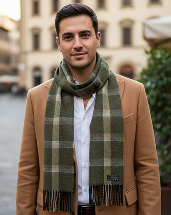 Szalik Męski Zielony Kratka Wełna