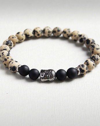 Męska bransoletka - Budda - jaspis dalmatyński, kaktusia