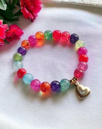 OSTATNIA!  agat multicolor : serduszko : stal szlachetna, kaktusia