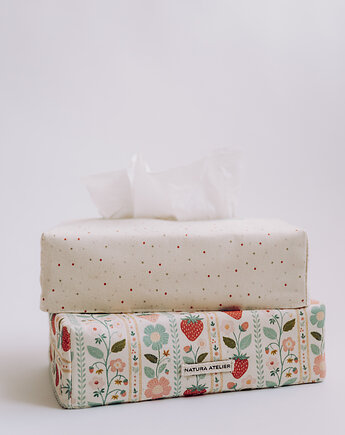 Dwustronna Osłonka na Chusteczniki - Vintage Strawberries, NATURA ATELIER