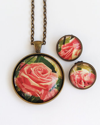 Naszyjnik i klipsy - komplet - Róża retro, yenoo