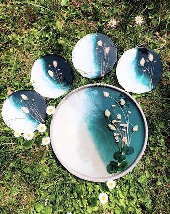 Zestaw taca do serwowania z podkładkami pod kubki, Majuto Resin Art