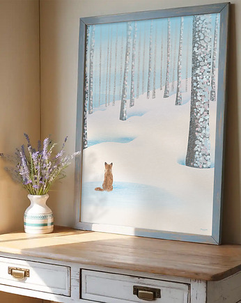 Las zimą - lis w śniegu - plakat 50x70 cm, minimalmill