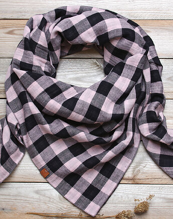 DUŻA chusta damska w kratę, modna chusta damska na jesień, chusta muślinowa, Pracownia Rękodzieła Zolla