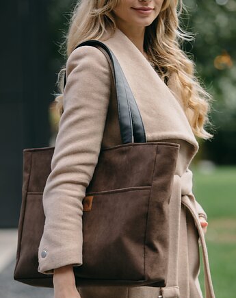 Torba NA LAPTOP Shopper z brązowego nubuku tapicerskiego, Karolina Audycka