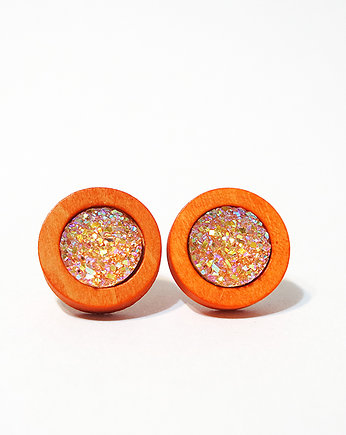 Kolczyki drewniane - Druzy morelowe - sztyfty, yenoo