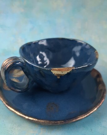 ZŁOCONA Filiżanka z talerzykiem, Ceramika Wydry