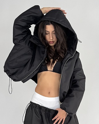 Krótka kurtka hoodie bomber czarna, REST Factory
