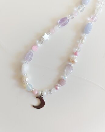 Opalizujący naszyjnik choker kamienie naturalne księżyc, Lwie Jwlr