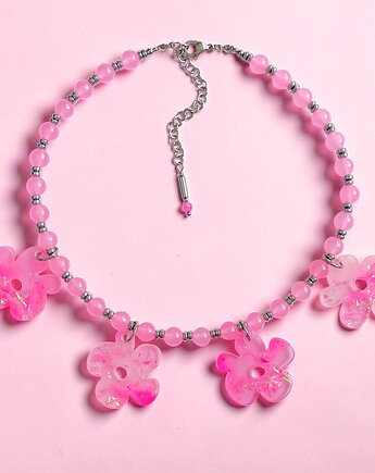 UNIKATOWY naszyjnik : żywica, kamienie naturalne : BARBIE collection, kaktusia