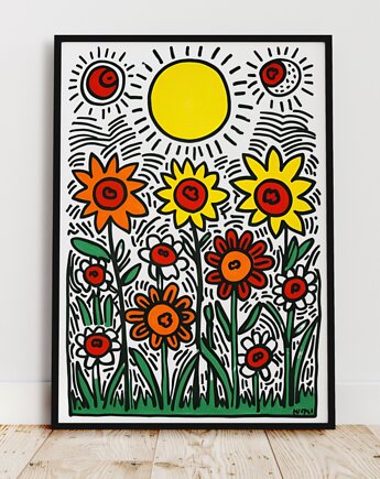 PLAKAT dekoracyjny l Keith Haring wiosna kwiaty, black dot studio