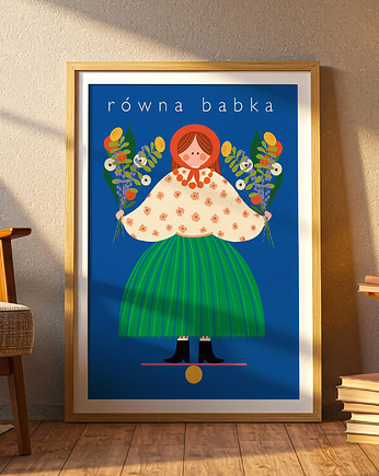 Plakat Równa babka / niebieskie tło, MUKI design