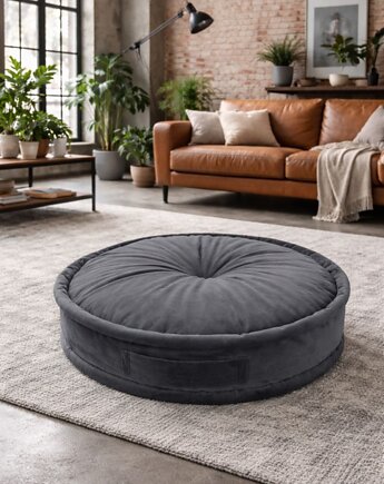 Pufa Poducha pikowana Siedzisko Velvet szary, nisza