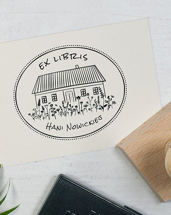 Stempel Ex Libris dom na wsi - zestaw na prezent, PAKOWANIE PREZENTÓW - prezenty diy