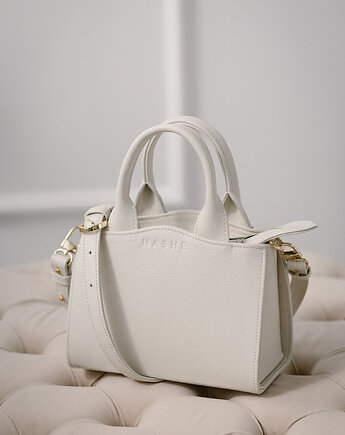 Torebka skórzana ecru, biała, mała torebka skórzana, NASHE