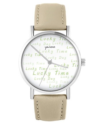 Zegarek - Lucky day - skórzany, beżowy, OKAZJE - Prezenty na 18 dla chłopaka