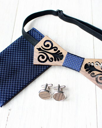 Zestaw z drewnianą muszką FOLK granat, EkoCraft