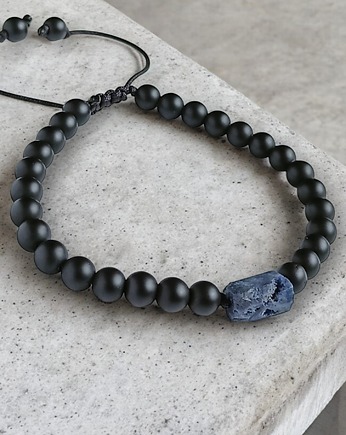 SZAFIR surowy, onyks mat : bransoletka regulowana, kaktusia