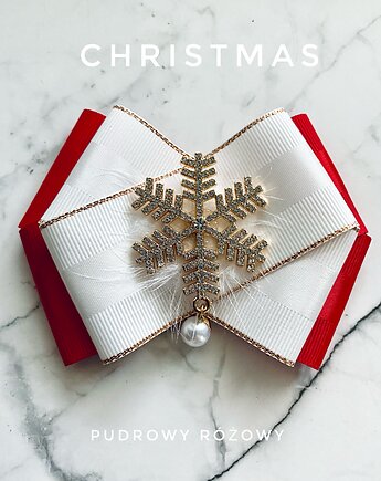 Brosza ze śnieżynką gwiazdką z puszkiem  Mikołajki Święta, Pudrowy Różowy