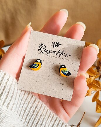 Kolczyki ptaszki ptaki sikorka bogatka, sikorki bogatki, biżuteria w stylu boho, Dary Rusałki