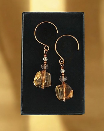 Kolczyki DOBROBYT - cytryn, kwarc dymny, kryształ górski - otwarte, kaktusia