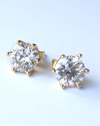 Kolczyki pozłacane Moissanit 2ct brylantowy szlif, KEIT