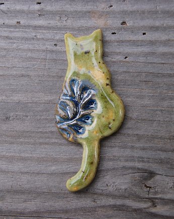 Ceramiczny magnes kot zielony, Gliniana Koniczynka
