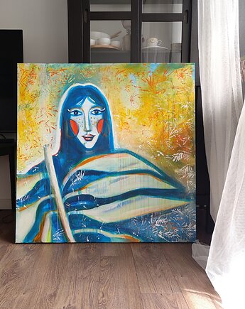 Obraz ręcznie malowany na płótnie 100x100 cm - Wróżka w dżungli, Kasia Kulicka